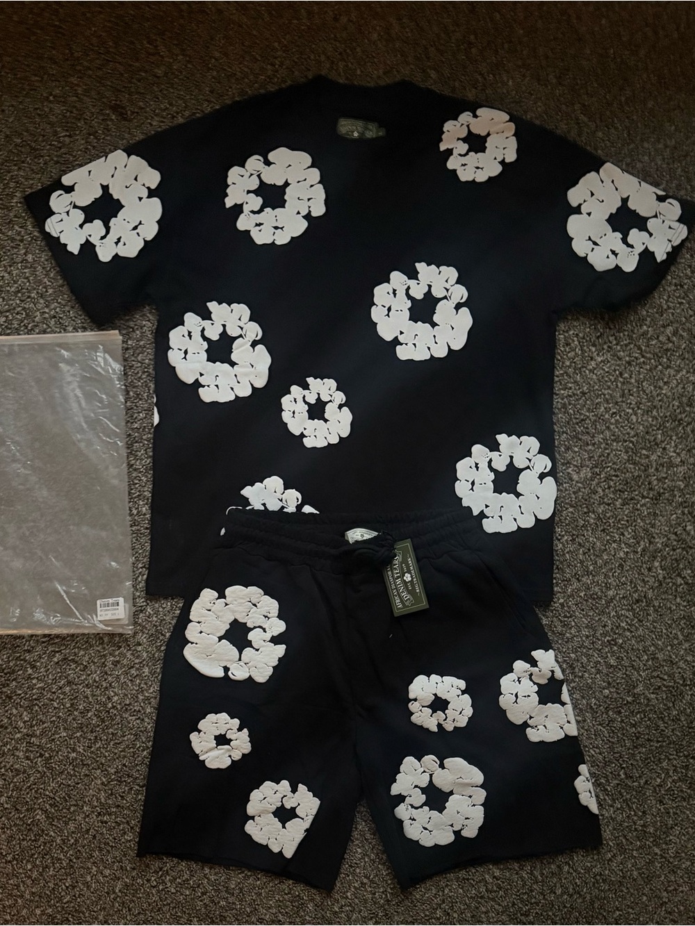 Men's Black Floral-Print Pajama Set - Short Sleeve Top & Shorts